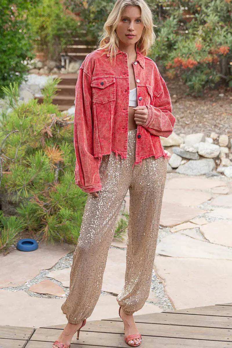 POL Button Down Corduroy Trucker Jacket